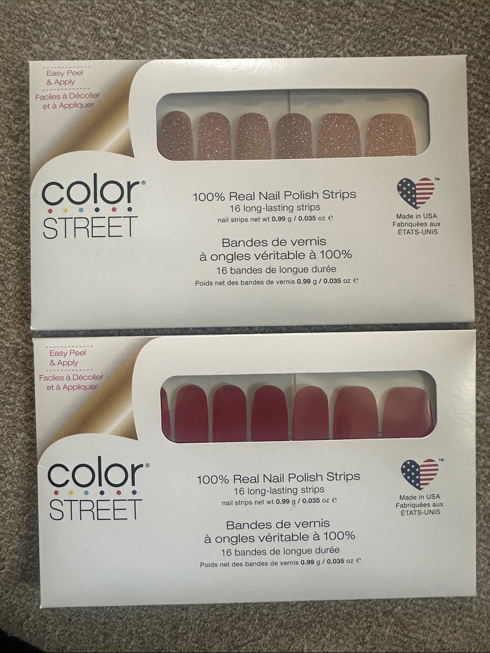Color Street Nail Strips - Glitter Rose Gold & Classic Red